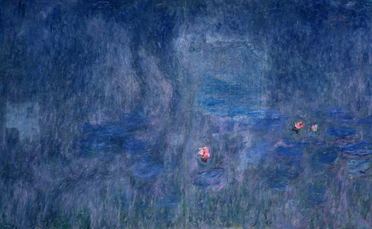 Vandliljer: Refleksioner af træer, detalje fra den centrale del, 1915-26 af Claude Monet