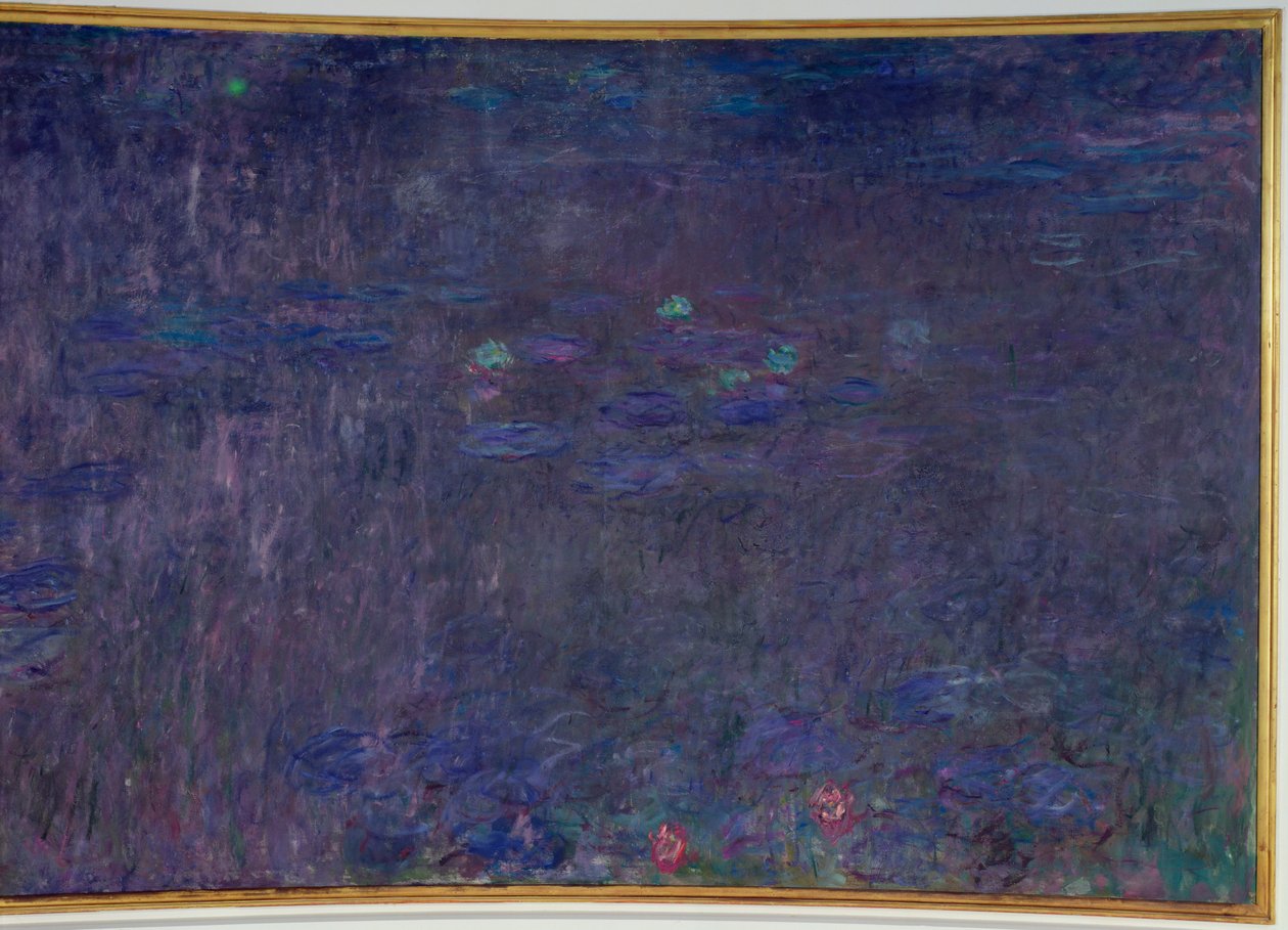 Vandliljer: Refleksioner af træer, detalje fra højre side, 1915-26 af Claude Monet