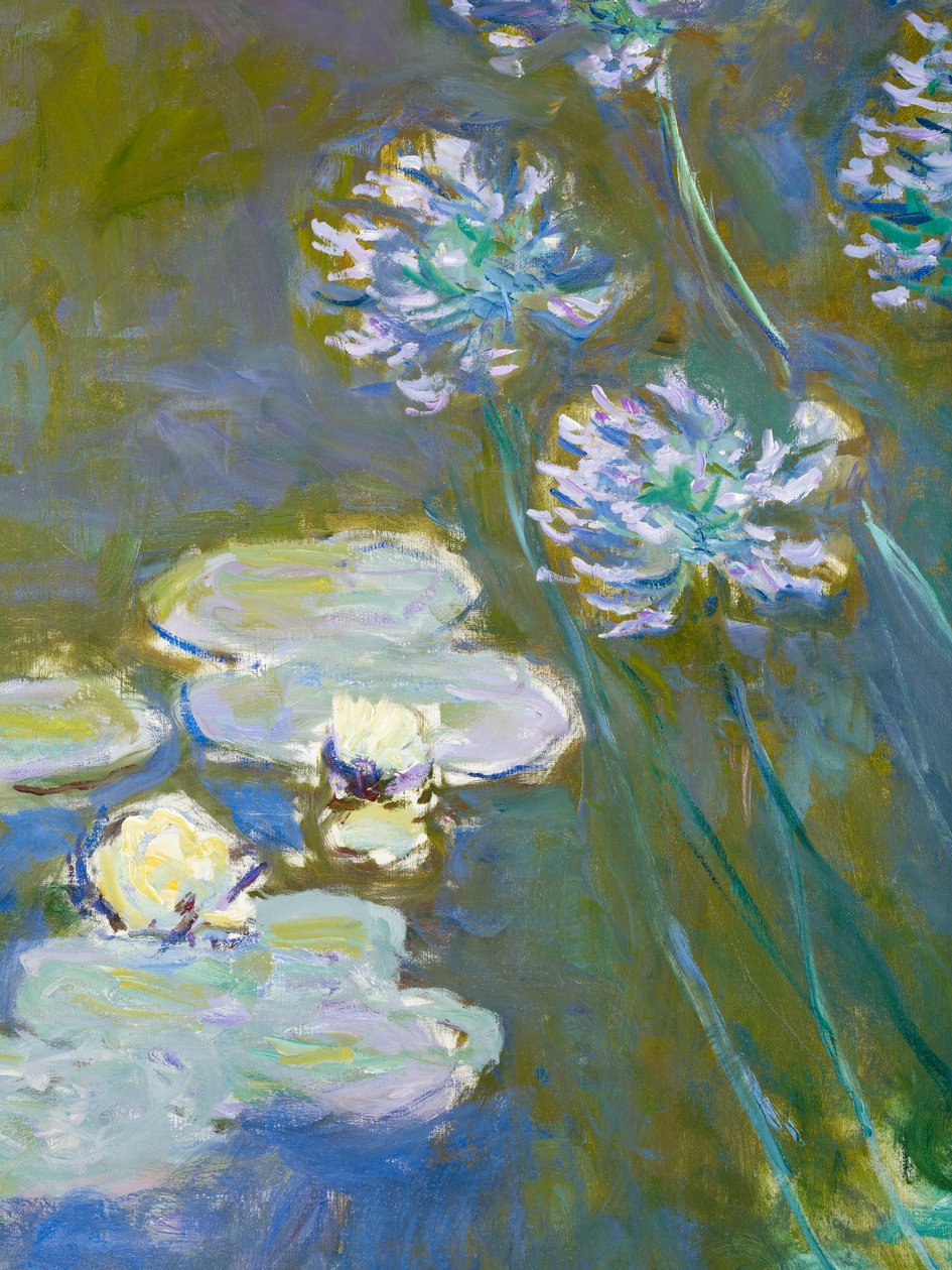 Vandliljer og agapanthus, 1914-17 detalje af 82323 olie på lærred af Claude Monet