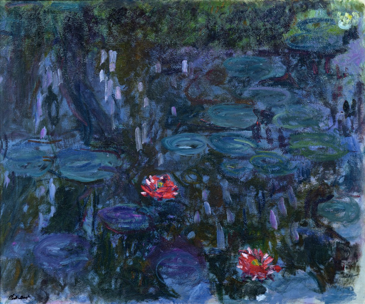 Vandliljer med refleksioner af et piletræ, 1916-19 af Claude Monet