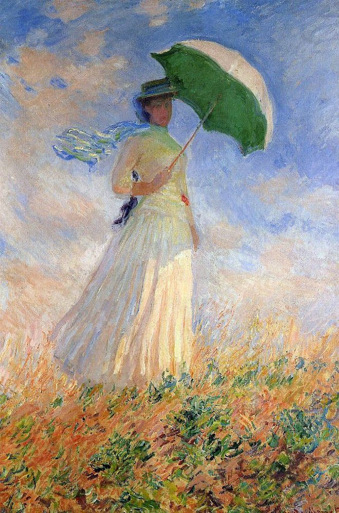 Kvinde med parasol mod højre af Claude Monet