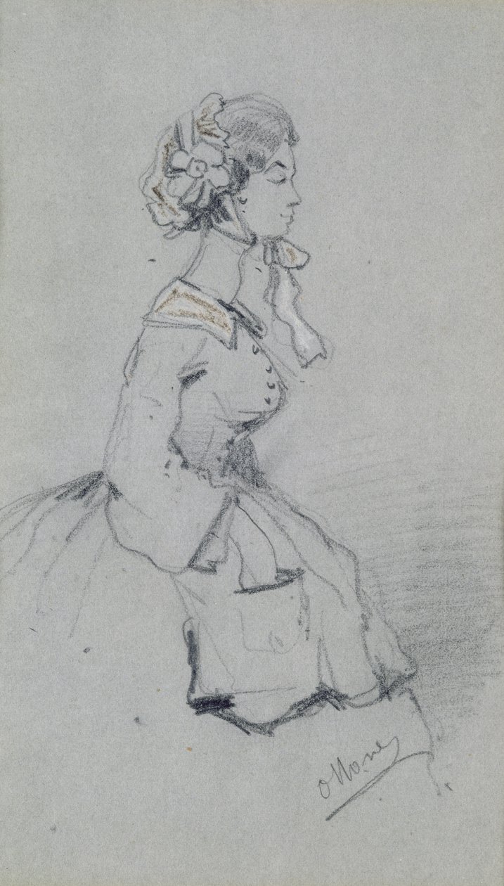 Ung kvinde med et bånd, 1857 (kul og pastel på papir) af Claude Monet