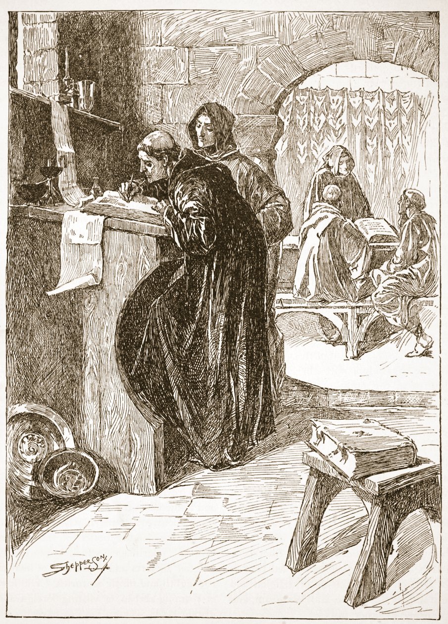 The Scriptorium of a Monastery, illustration fra 