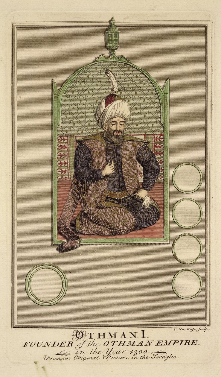 Osman I (1259-1326) grundlægger af det osmanniske imperium i år 1300, fra et originalt billede i seraglio af Claude du Bose