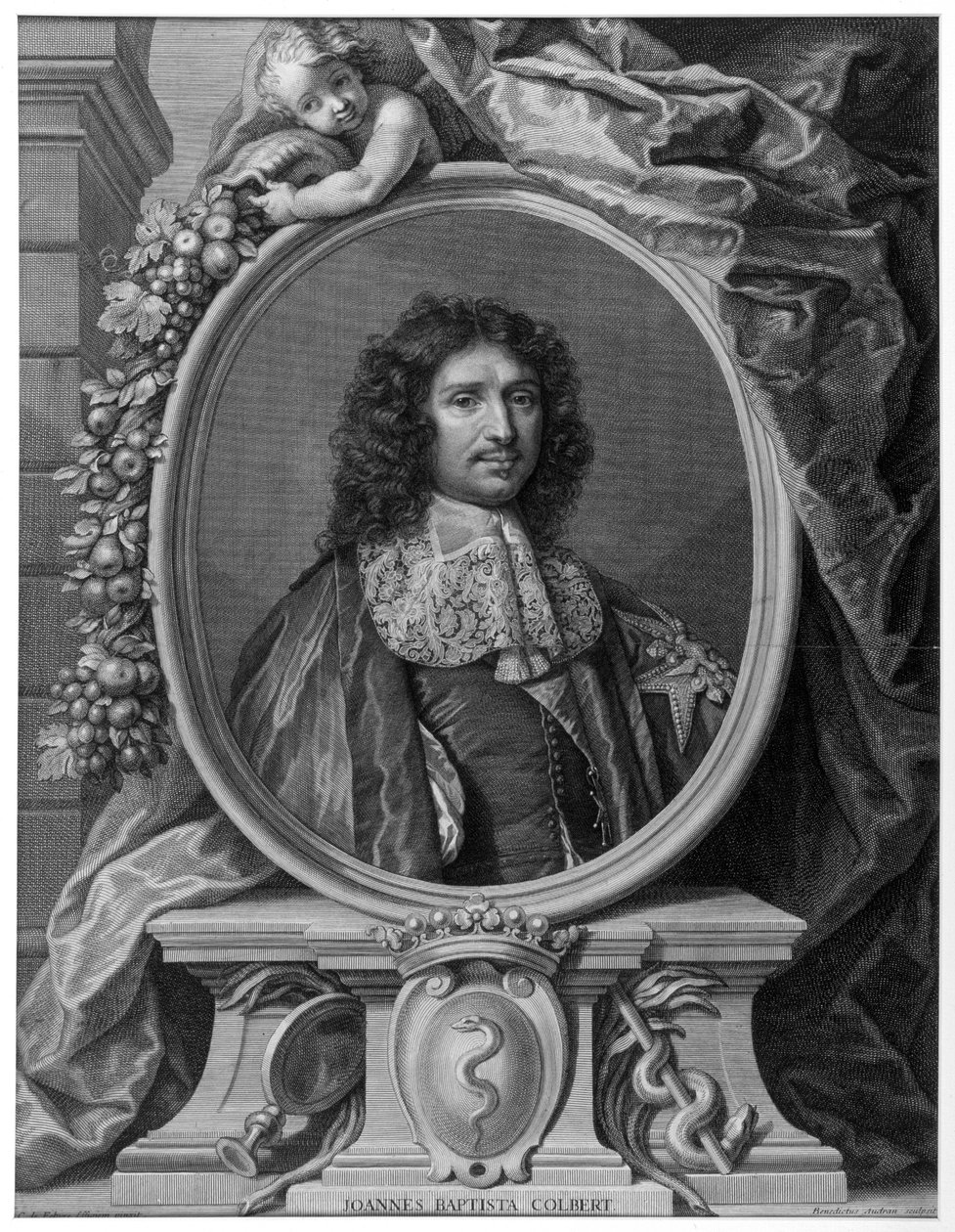 Portræt af Jean Baptiste (Jean-Baptiste) Colbert (1619-1683) af Benoît I Audran efter Claude Lefebvre, gravering 1709. af Claude (after) Lefebvre
