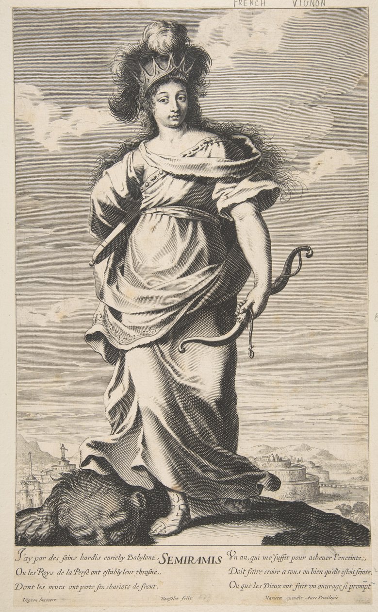 Semiramis fra Verdens syv vidundere, ca. 1639-40 (ætsning og gravering) af Claude (after) Vignon