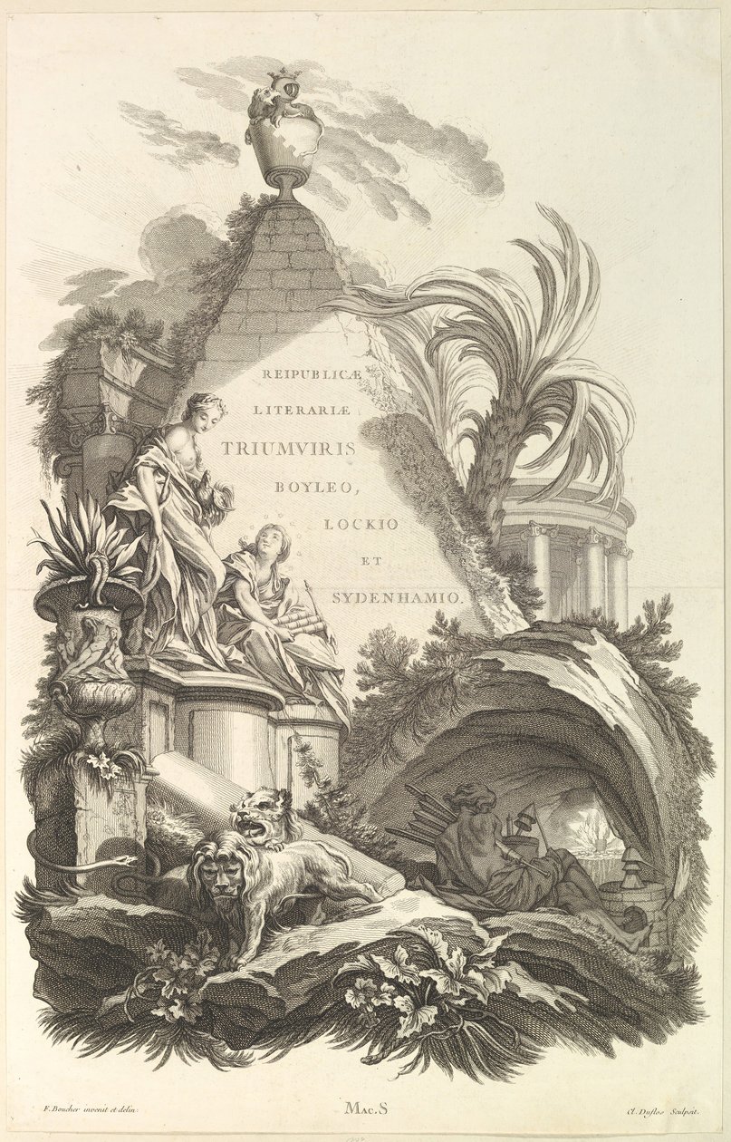 Frontispice til Tomb of Boyle, Locke og Sydenham Frontispice til Tomb..., ca. 1736. af Claude Augustin Duflos
