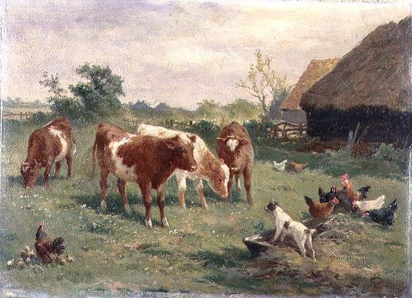 Hund i vuggestuen (olie på lærred lagt ned på panel) (for par se 70858) af Claude Cardon
