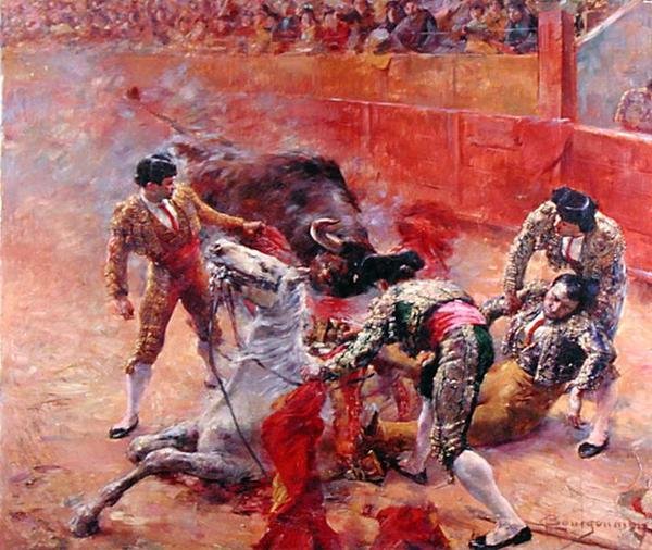 Picador faldende (olie på lærred) af Claude Charles Bourgonnier