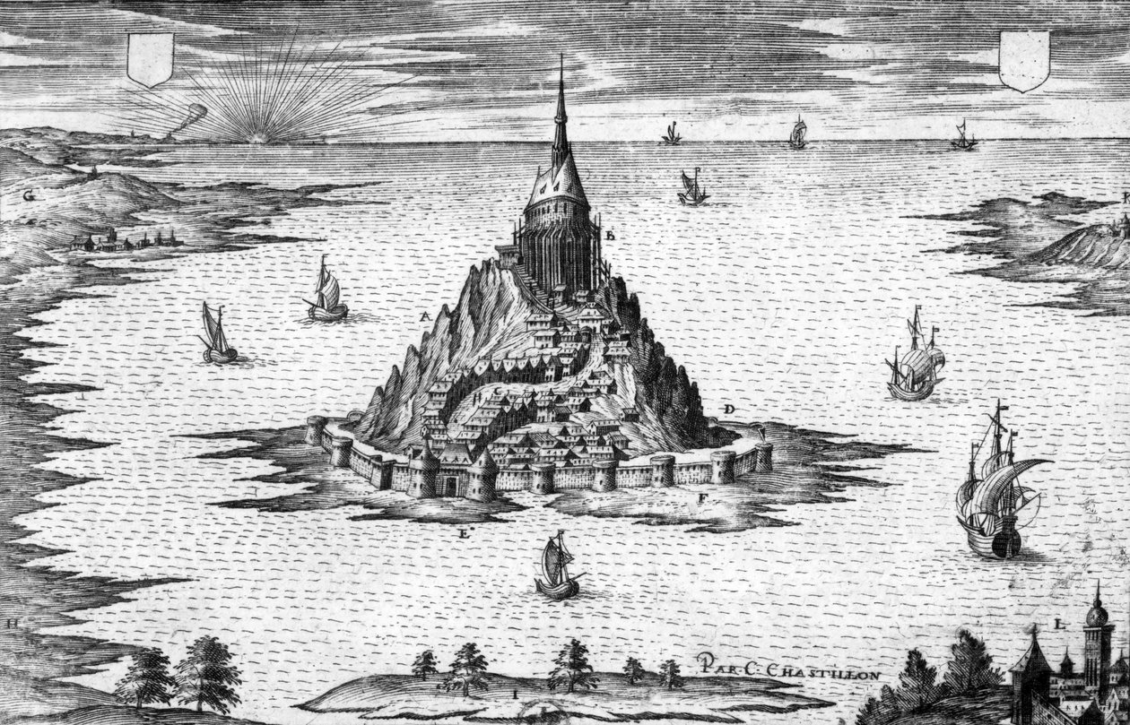 Mount Saint Michel i Normandiet (Frankrig), gravering af Chastillon af Claude Chastillon