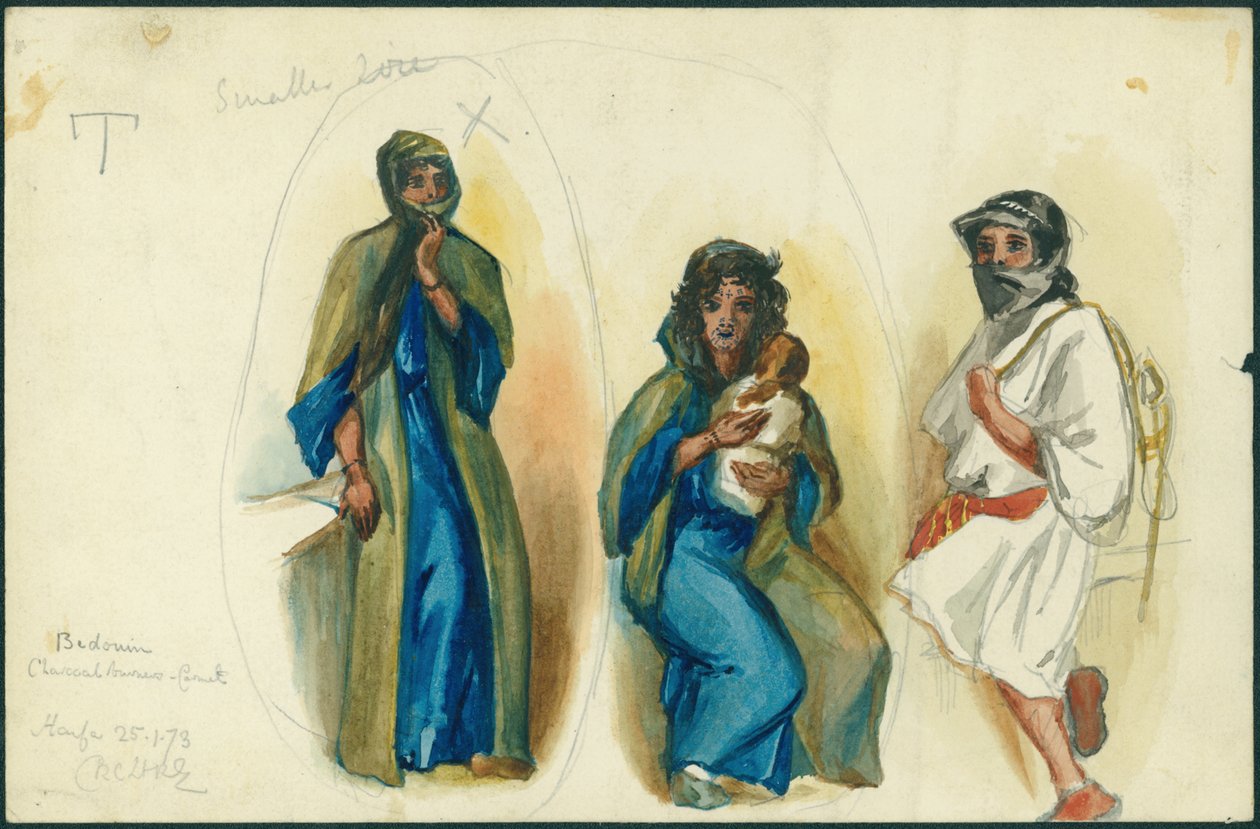 Beduinkulbrændere, Mount Carmel, nær Haifa, 1873 (wc og blyant på papir) af Claude Conder