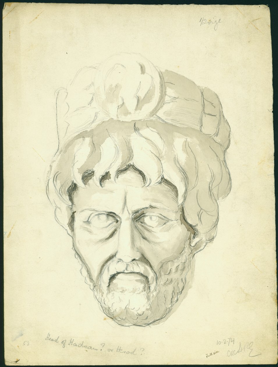 Head of a Man, 1874 (wc og blyant på papir) af Claude Conder