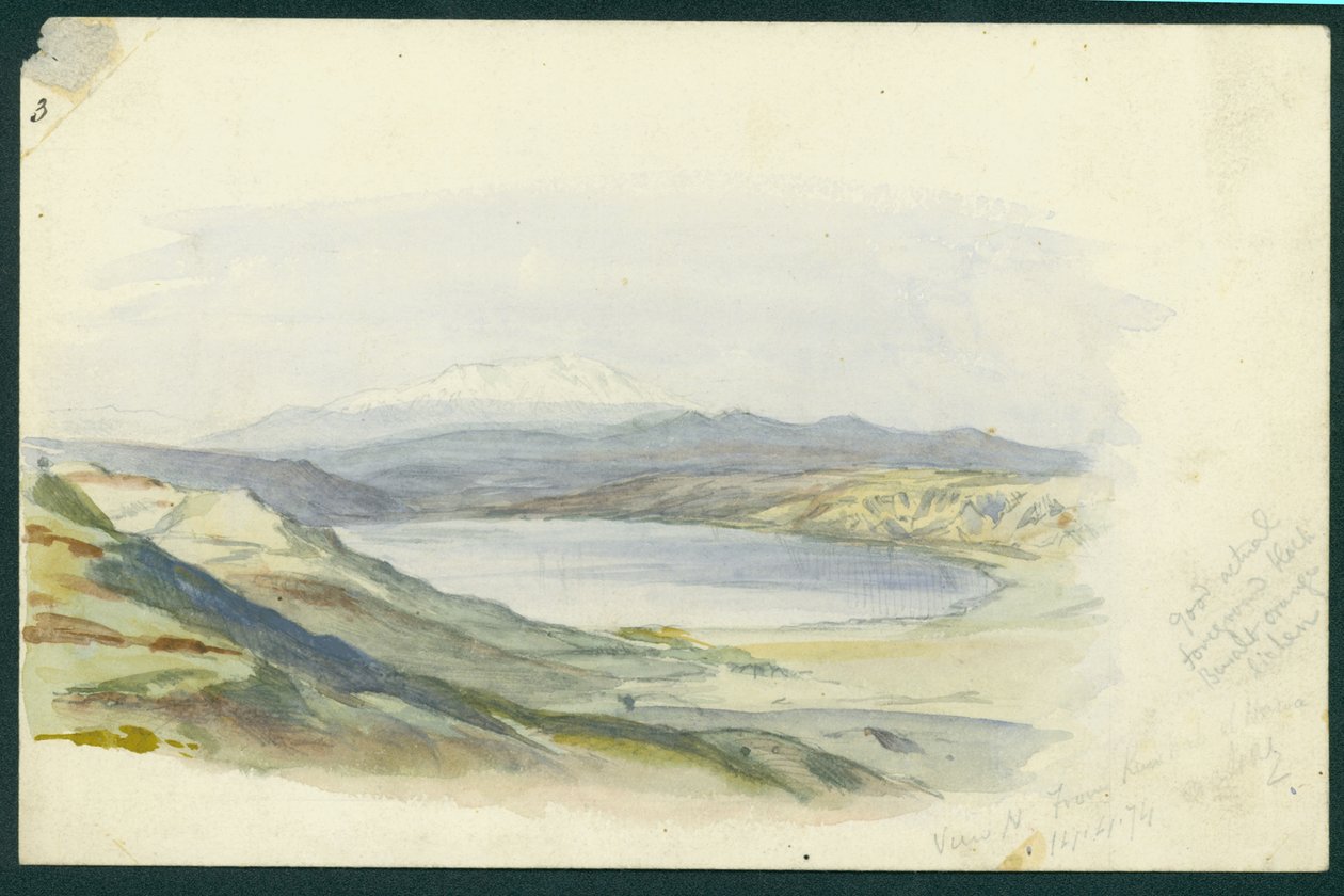 Mount Hermon og Genesaret Sø, 1874 (wc og blyant på papir) af Claude Conder