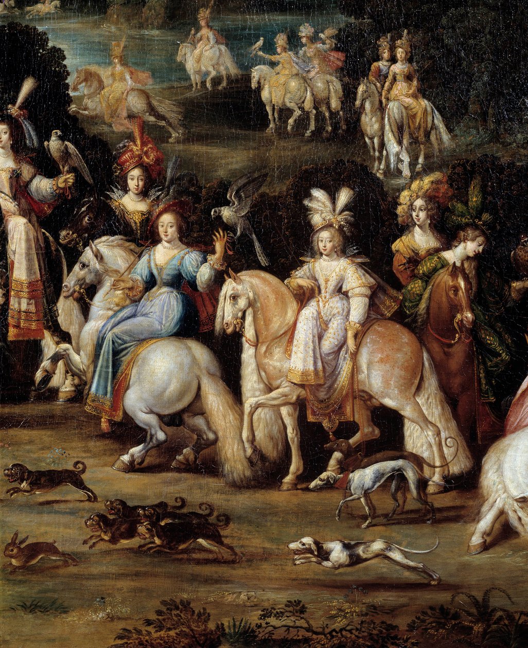Ecuyeres jagtfalk Detalje fra et maleri af Claude Deruet (1588-1662). Svag. 1,14 x 2,58 m af Claude Deruet