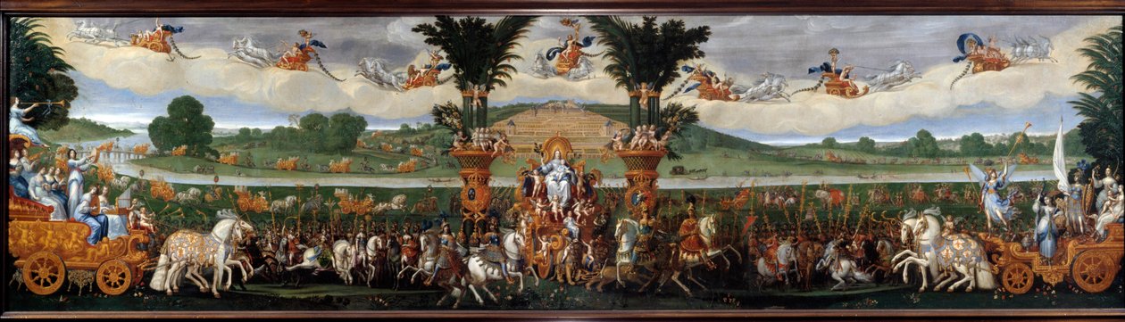 De fire elementer: Jorden eller Anne af Østrigs triumf: allegorisk maleri, der forestiller Anne af Østrig (1601-1666) Dronning af Frankrig i midten, hun er repræsenteret i Ceres, gudinde for landbrug og fecondite. I baggrunden, set fra Saint af Claude Deruet