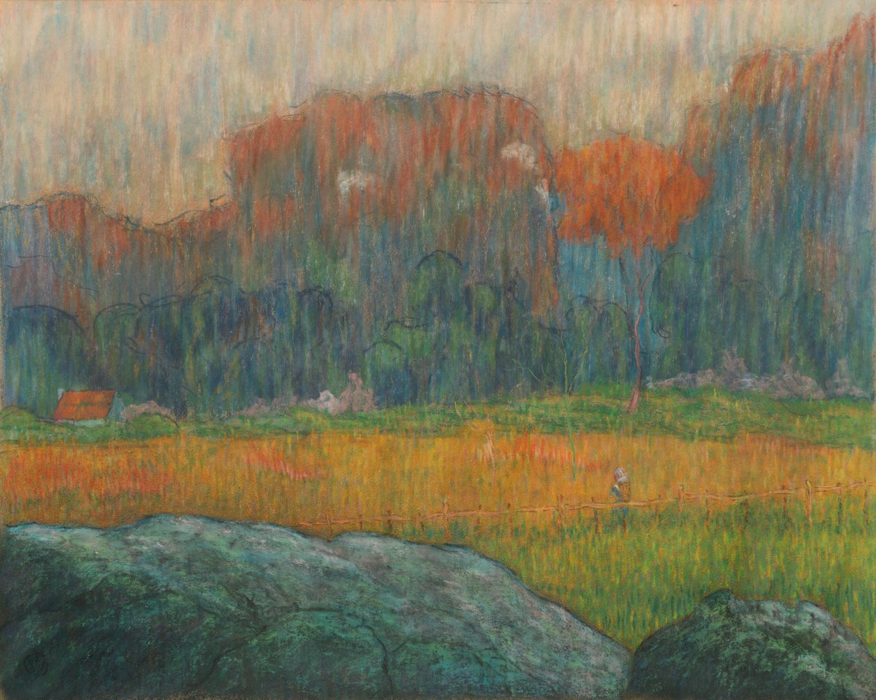 Landskab med Figur og Huse af Claude Emile Schuffenecker