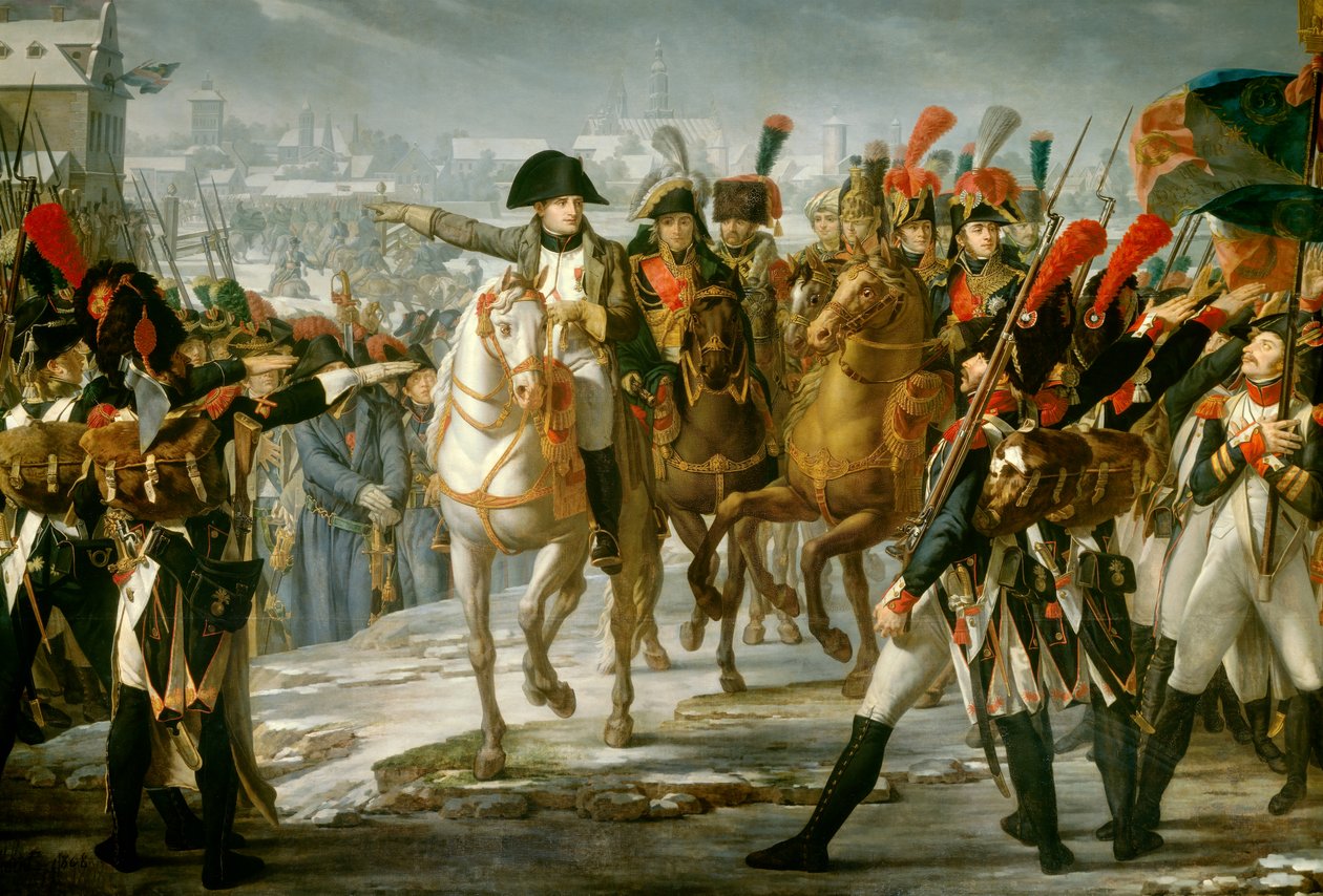 Kejser Napoleon I (1769-1821) harangerede 2. korps af den store armé på broen af Lech før angrebet på Augsburg 12/10/1805 Maleri af Claude Gautherot (1769-1825) 1808 søn. 3,85x6,2 m af Claude Gautherot