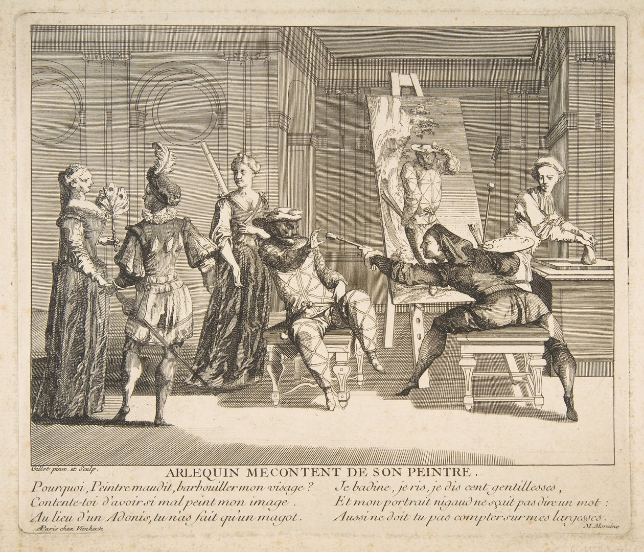 Harlekin utilfreds med sin maler.n.d. Skaber: Claude Gillot, Jacques Gabriel Huquier. af Claude Gillot, Jacques Gabriel Huquier