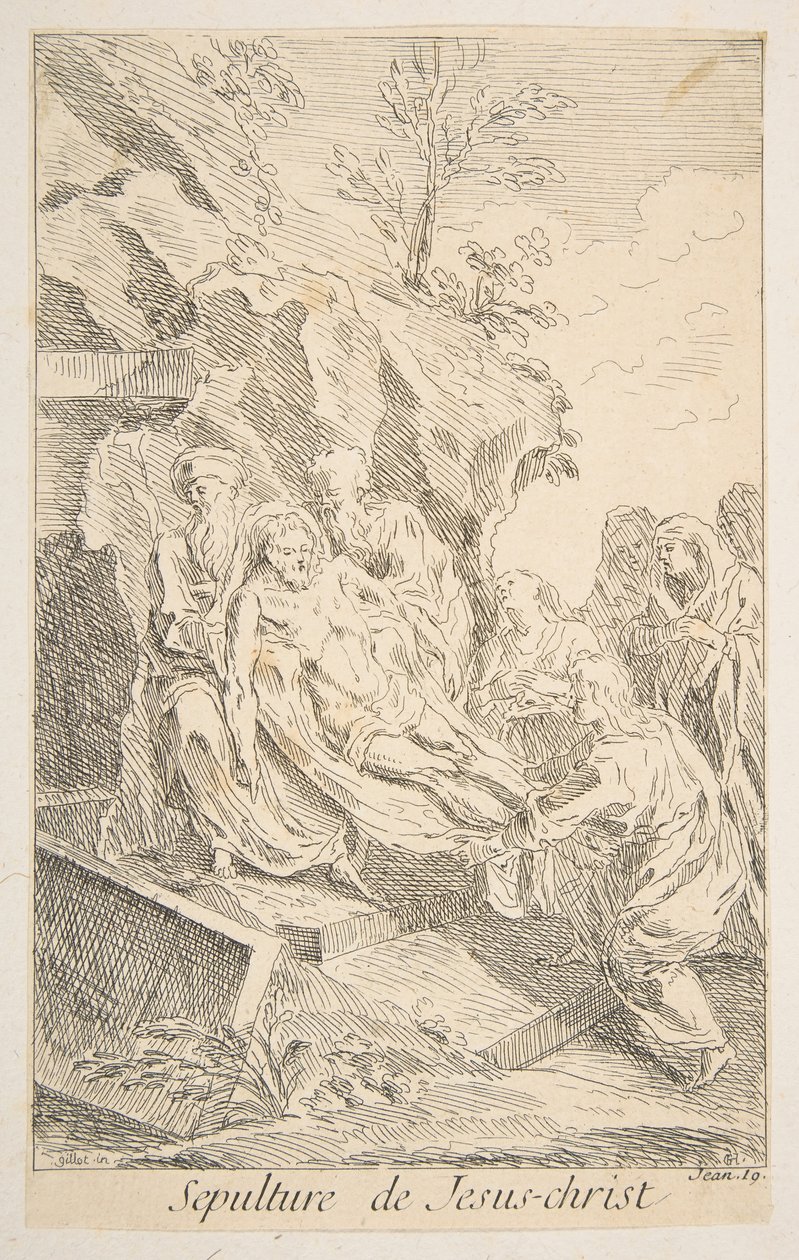 Kristi gravlæggelse.n.d. Skaber: Claude Gillot, Jacques Gabriel Huquier. af Claude Gillot, Jacques Gabriel Huquier