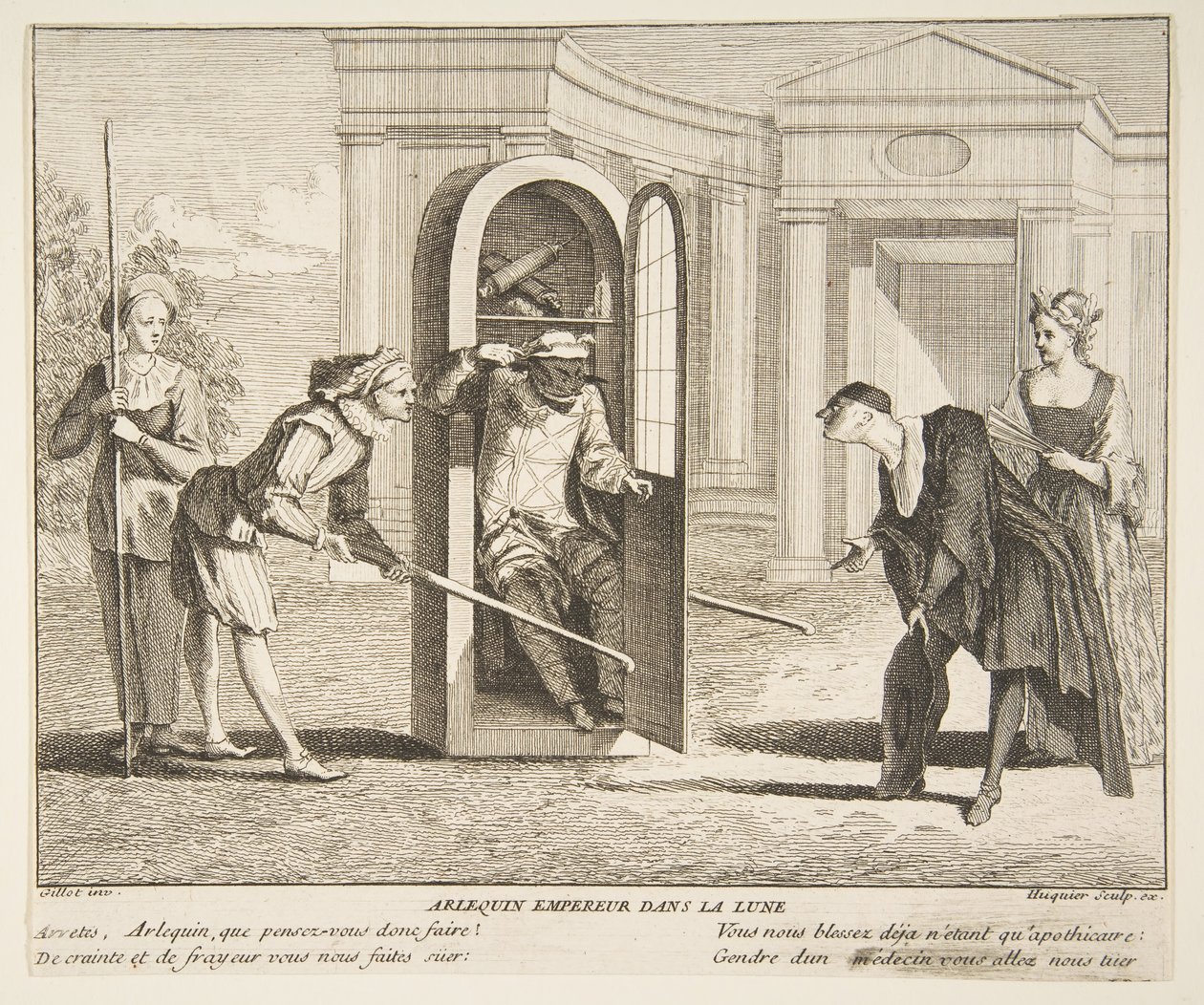 Harlekin, kejser på månen.n.d. Skaber: Claude Gillot, Jacques Gabriel Huquier. af Claude Gillot, Jacques Gabriel Huquier