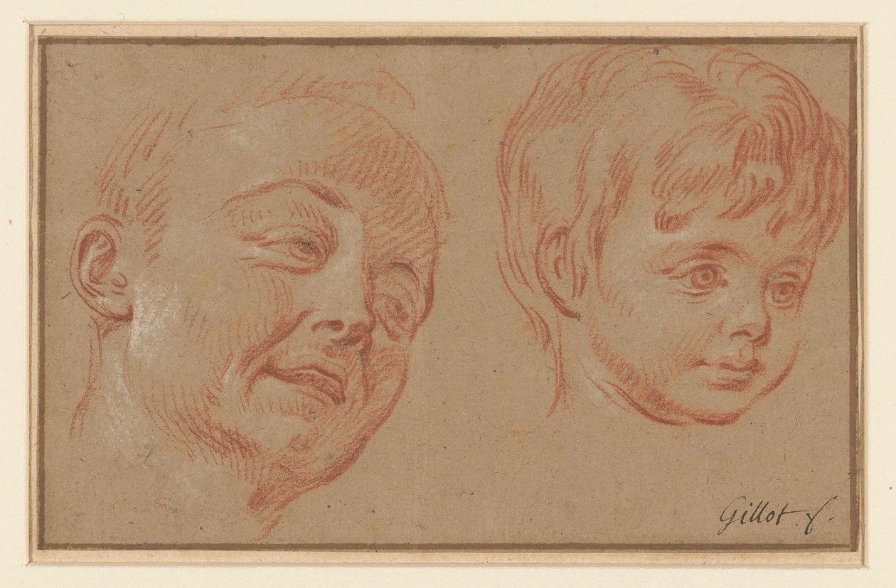 Skitse af to hoveder af Claude Gillot (possibly)
