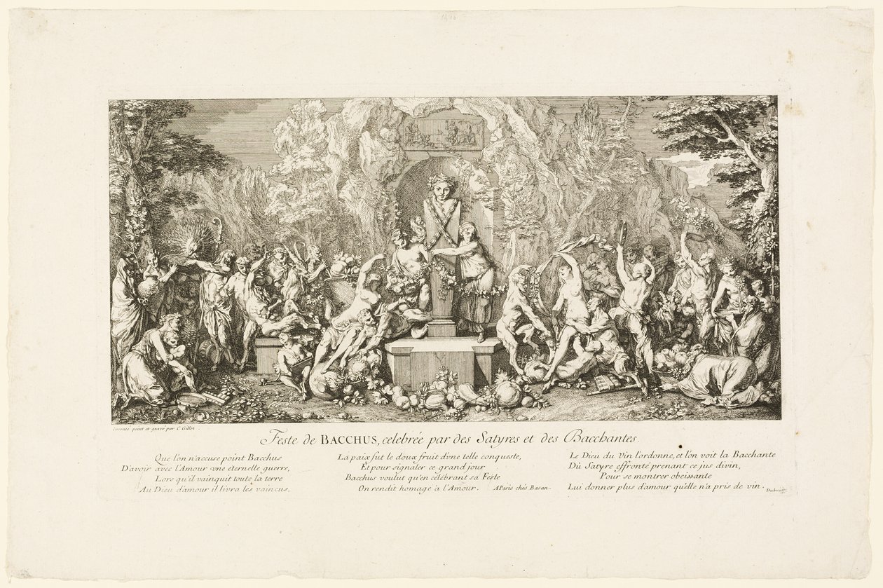 Bacchus-festival fejret af satyrer og bacchanter af Claude Gillot