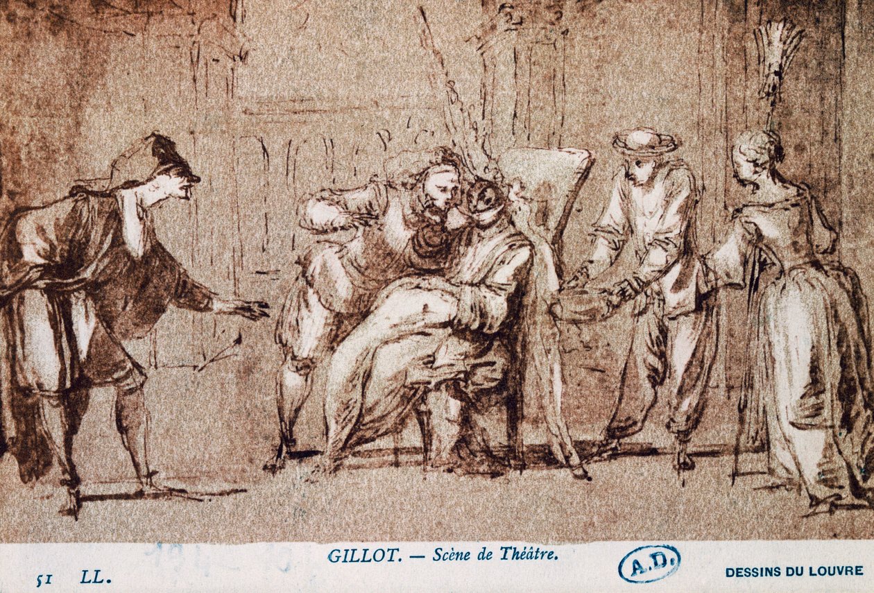 Teaterforestilling, tegning af Claude Gillot (1673-1722). Frankrig af Claude Gillot
