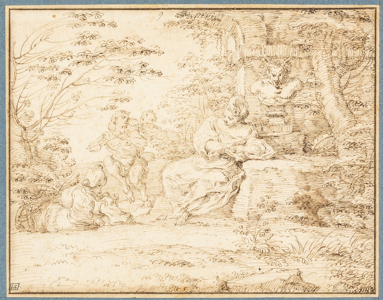 To hvilende kvinder og to dansende satyrer af Claude Gillot