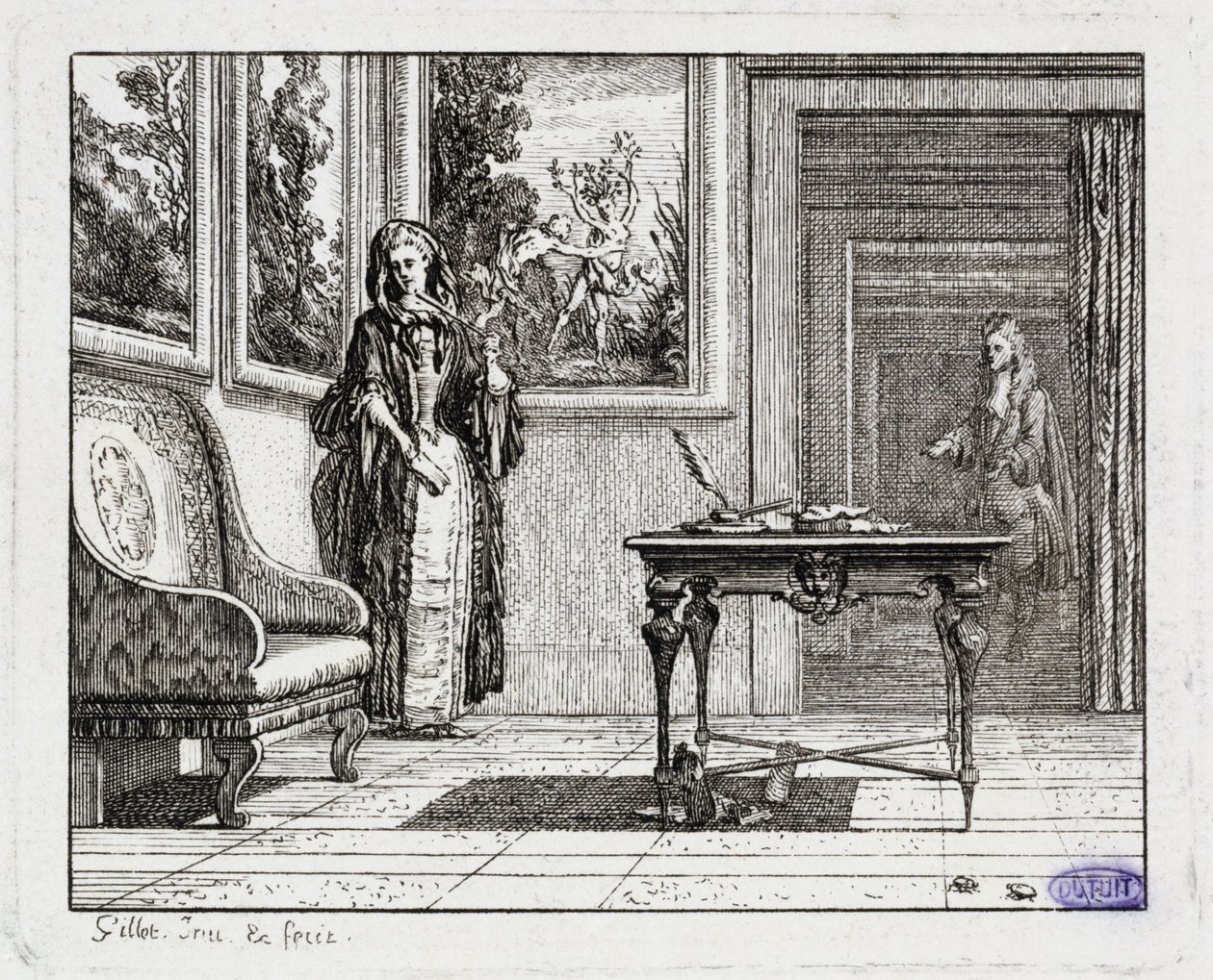 Vignetter til La Mottes fabler. Græshopperne (Bog II, fabel 19) af Claude Gillot