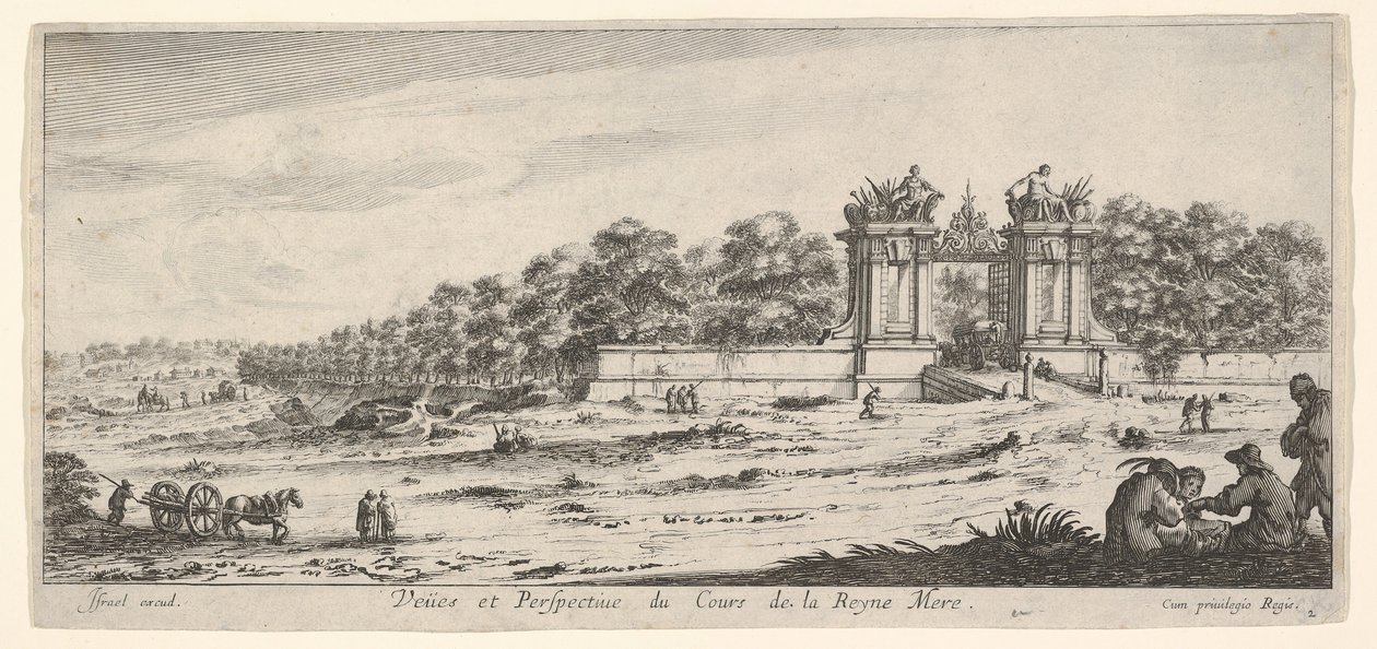 Udsigt over porten til Dronningemoderens bolig, fra serien Views and new ..., ca. 1644. af Claude Goyrand