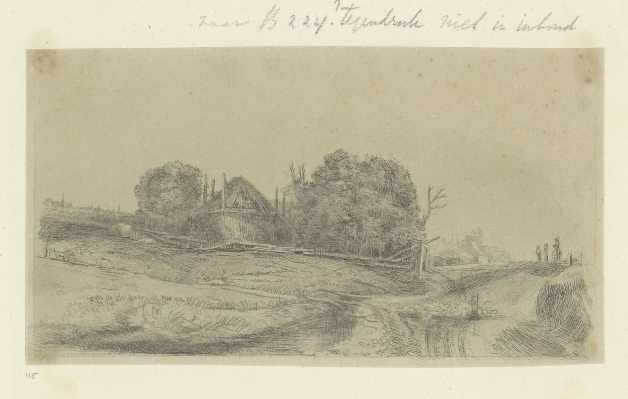 Landskab med en høstak og en flok får Recueil de quatre-vingt-cinq estampes originales (serietitel) af Claude Henri Watelet