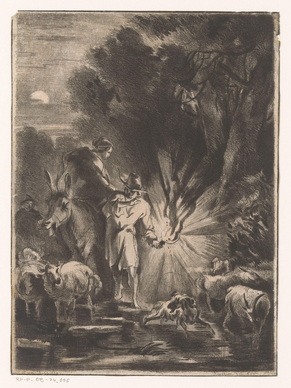 Natligt Landskab med Hyrde og Hyrdinde ved en Strøm af Claude Henri Watelet