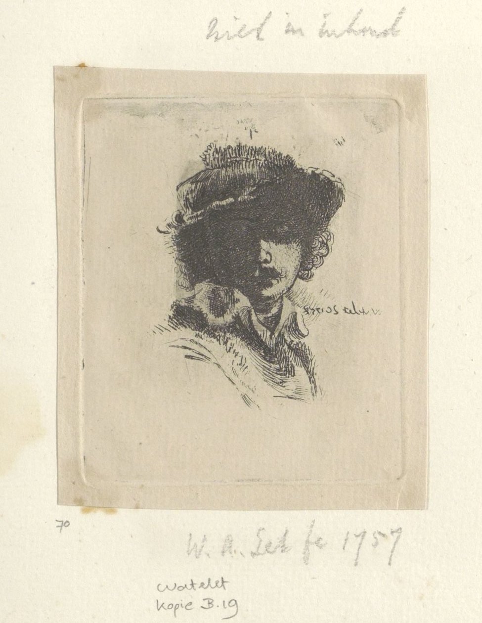 Zelfportret sætter Saskia: alleen Rembrandt Samling af 85 originale tryk (serietitel) af Claude Henri Watelet