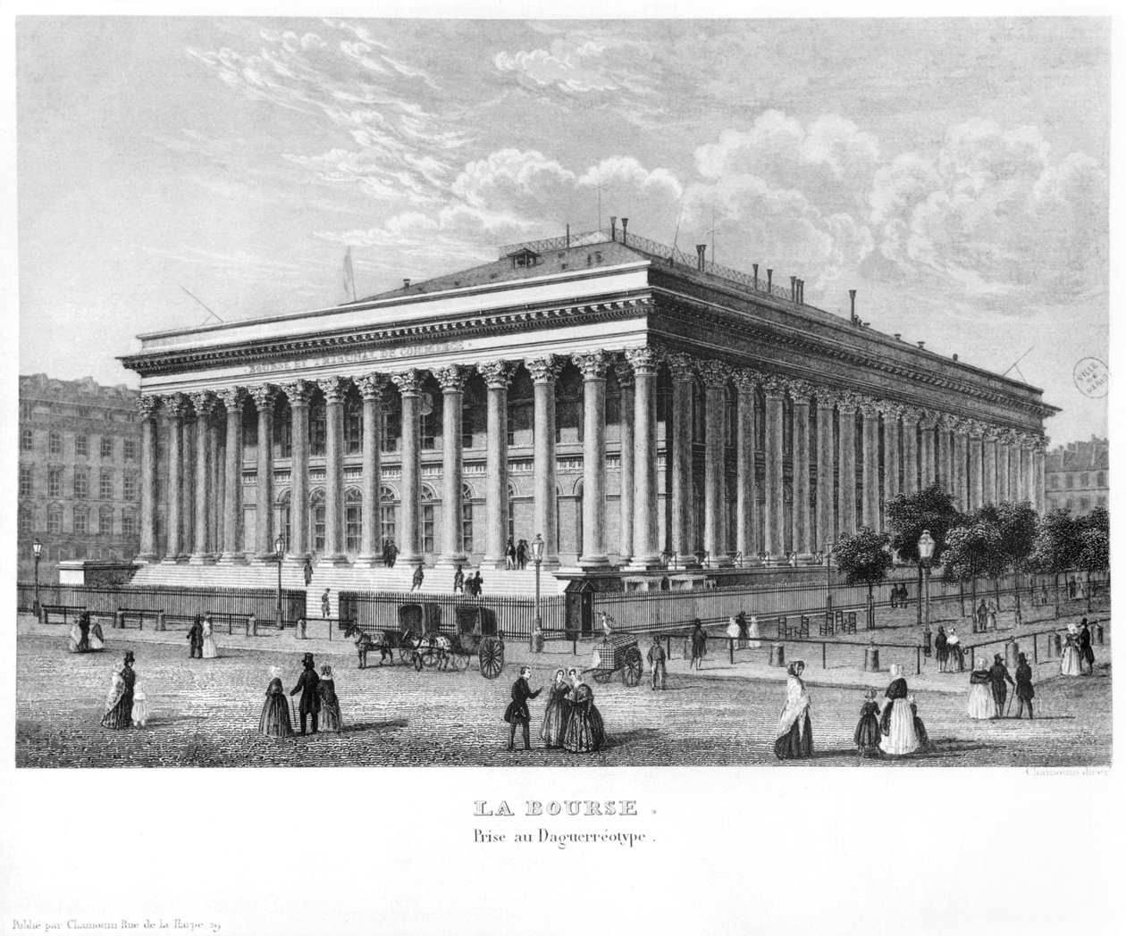 Børsen og Handelsretten, Paris, efter en daguerreotypi, c.1840 af Claude Hilaire Alphonse Chamouin