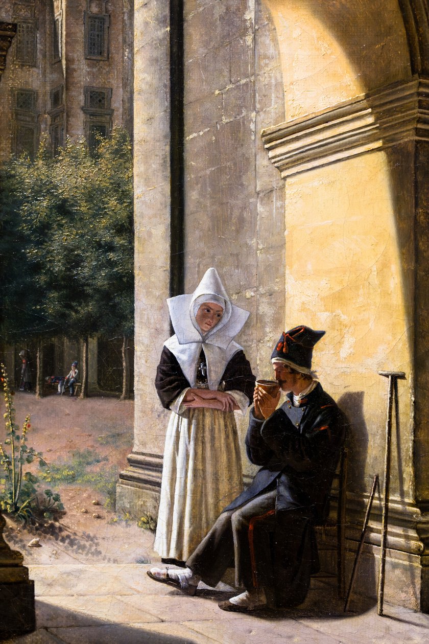 En soldat plejes af en nonne i et kloster af Claude Jacquand