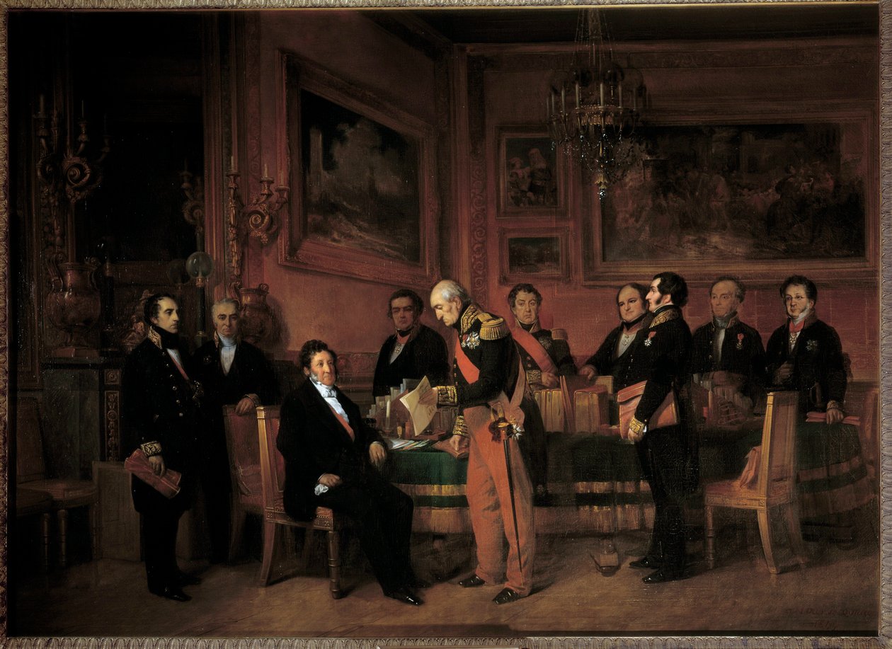 Ministerrådet i Palais des Tuileries, Marechal Soult præsenterer for Louis Philippe I (1773-1850) regentsloven den 15. august af Claude Jacquand