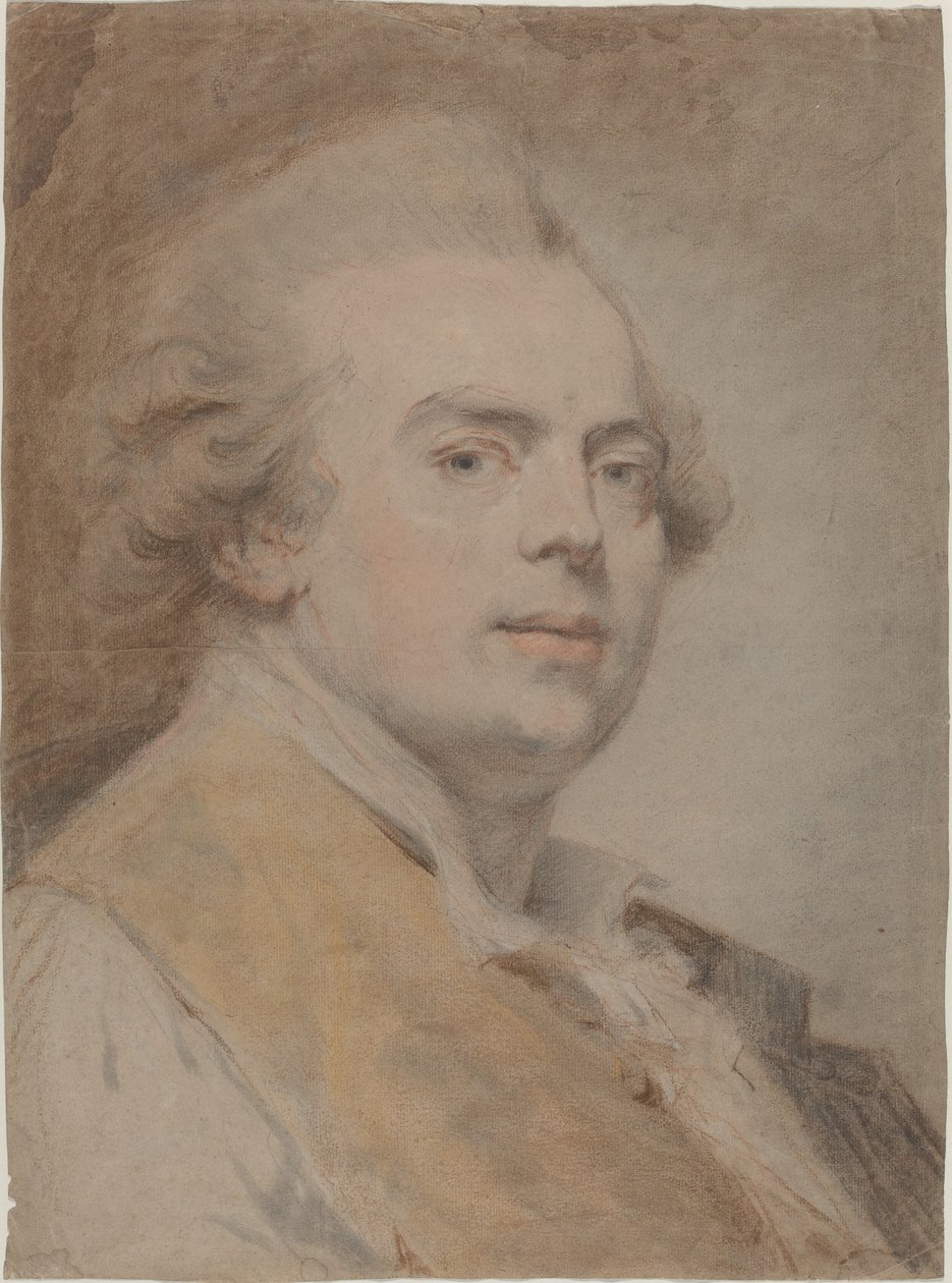 Selvportræt, ca. 1780 (rødt og sort kridt og pastel på papir) af Claude Jean Baptiste Hoin