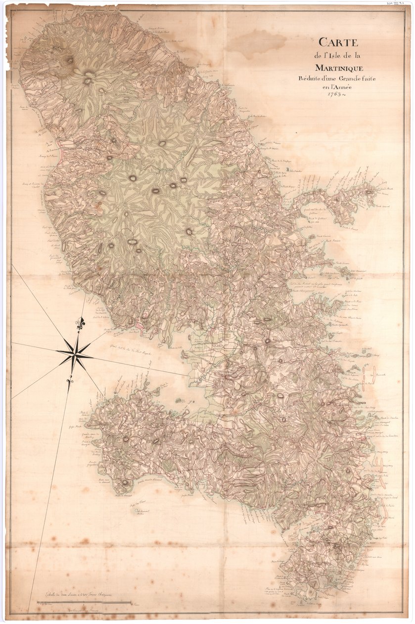 Suureksi pienennetty Martiniquen saaren kartta, tehty vuonna 1763, nd [1797] (käsikirjoitus) af Claude Joseph Sauthier