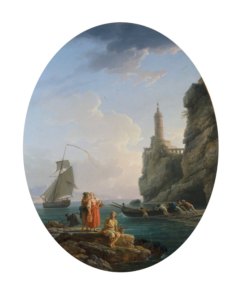 Välimeren rannikko rakkausparin ja kalastajien kanssa af Claude Joseph Vernet