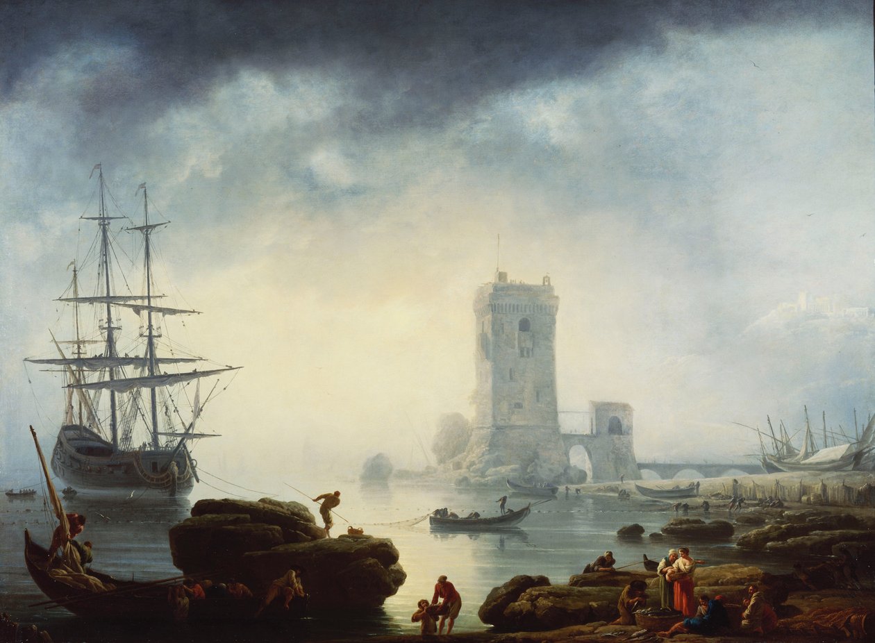 A Mediterranean Harbour Scene: Morning, 1745 af Claude Joseph Vernet