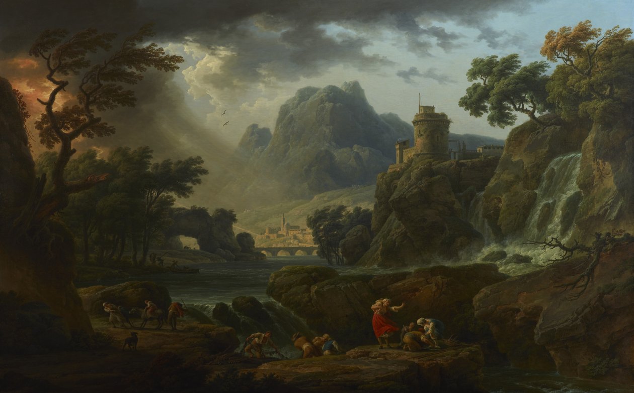 Et bjerglandskab med en storm på vej af Claude Joseph Vernet