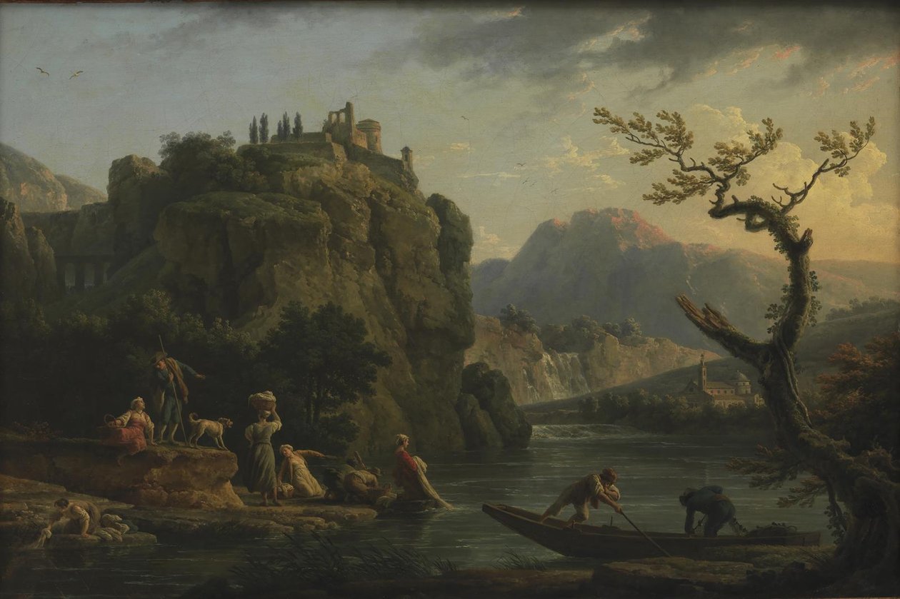 Et bjerglandskab med en flod af Claude Joseph Vernet