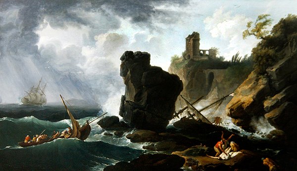 Klassisk italiensk kystscene (olie på lærred) af Claude Joseph Vernet