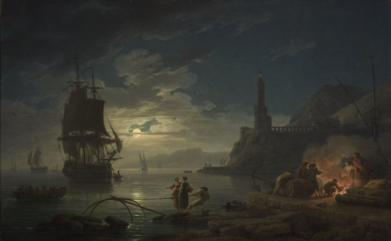 Kystscene i måneskin, 1769 af Claude Joseph Vernet