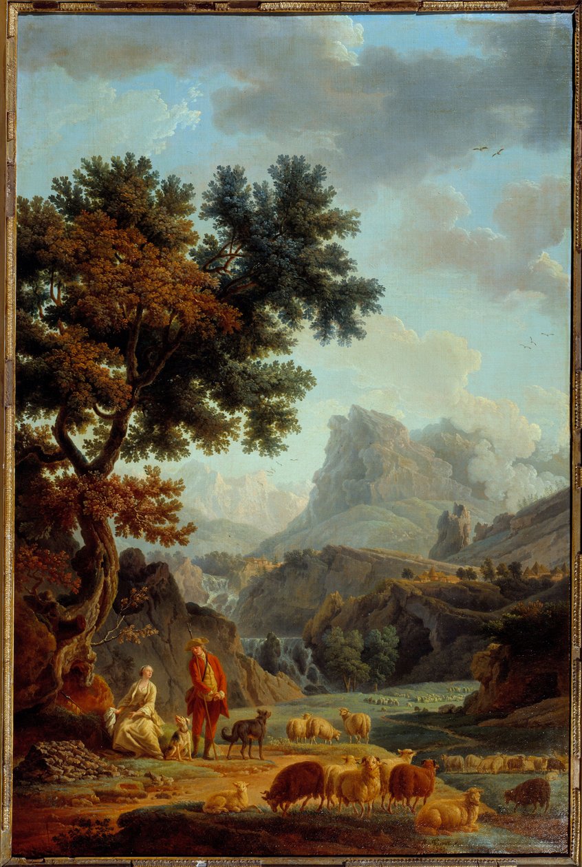 La bergere des Alpes Painting by Joseph Vernetdani af Claude Joseph Vernet