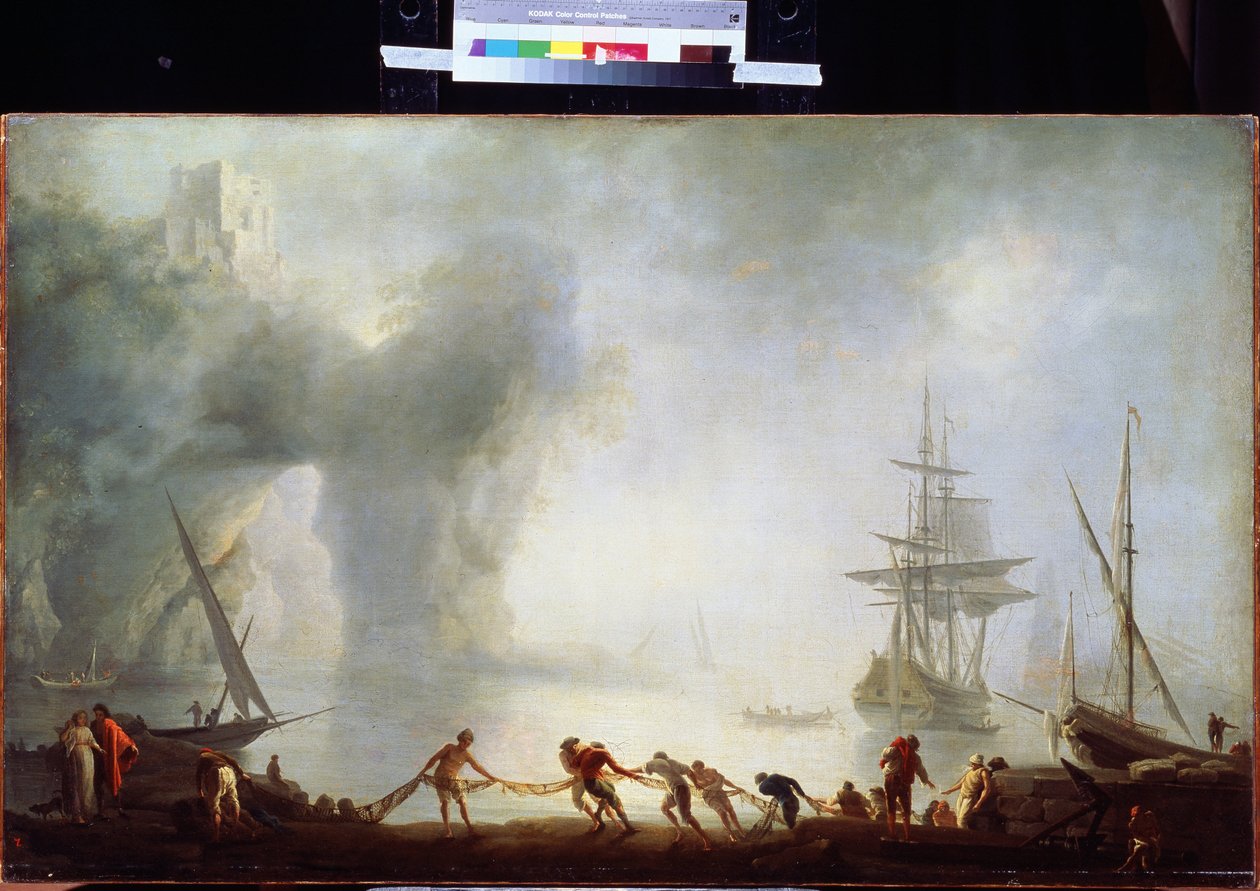 Daggry over Capri, tåge. Maleri af Claude Joseph Vernet (1714-1789). Olie på lærred, 92 x 150 cm, omkring 1745. Fransk skole fra 1700-tallet. Pushkin Museum of Fine Arts, Moskva. af Claude Joseph Vernet