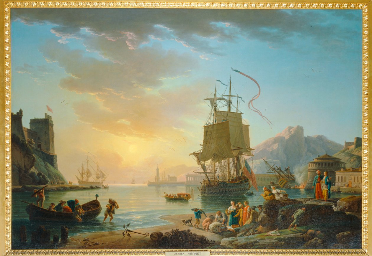 Marine, soleil couchant - Maleri ved havet med solnedgang ... af Claude Joseph Vernet