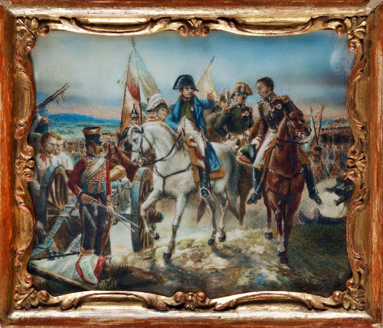 Napoleon ved slaget ved Friedland (1807) - Vernet, Claude Joseph (1714-1789) - Akvarel, Gouache på horn - 8x9,5 - Privat samling af Claude Joseph Vernet