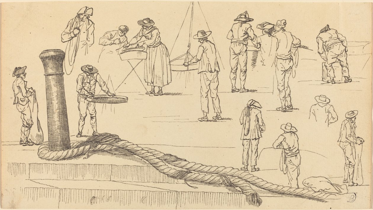 Kajfigurer og en Længde af Reb fastgjort til en Pullert af Claude Joseph Vernet