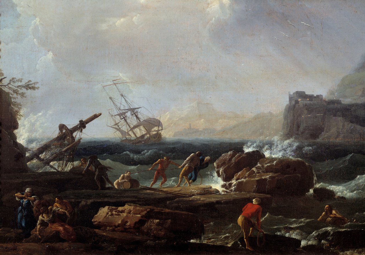 Scene med skibbrud Maleri af Joseph Vernet (1714-1789) Montpellier fra det 18. århundrede, Musee Fabre af Claude Joseph Vernet